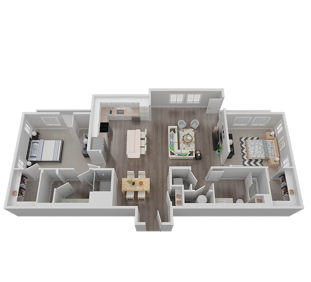 Floor plan for 2 beds, 2 baths, 1316 sqft